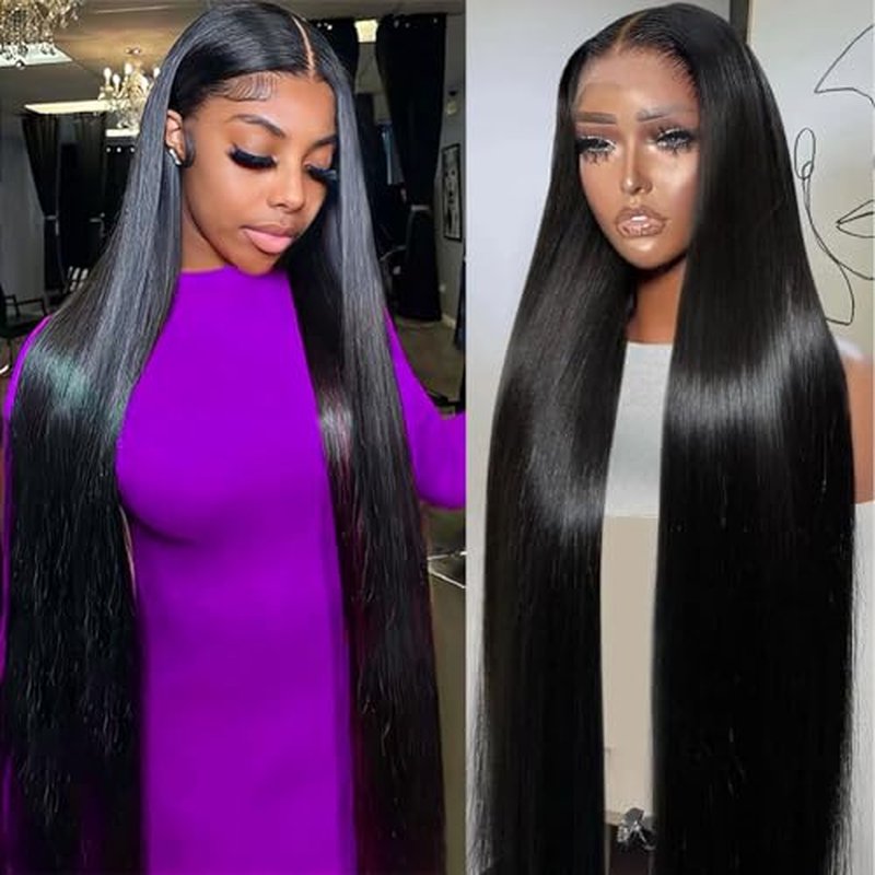 Straight Lace Front Wigs Human Hair Pre Plucked 13x4 HD Transparent Lace Frontal Wig for Black Women Glueless Brazilian Virgin Hair 180% Density with Baby Hair Hairline