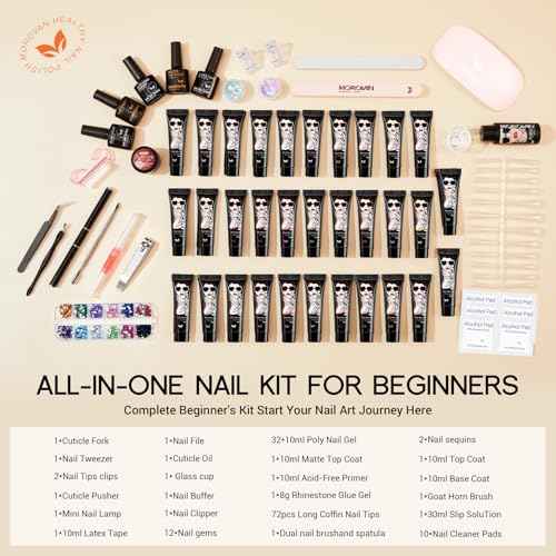 Morovan Poly Gel Nail Kit: Extension Gel Nail Kit With Nail Lamp Slip Solution Complete Professional Manicure Tools Everything In One Box DIY Set For Beginners At Home Creative Nail Art Salon Quality