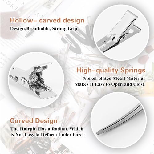 Hair Clips for Women Styling, 44Pcs Metal Duck Billed Pin Curl Clips, Hair Pins, Salon, Makeup, Hair Dyeing, Silver & Black