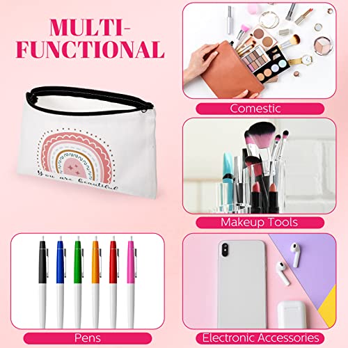 Ganeen 24 Pcs Christmas Inspirational Cosmetic Bags for Women Small Makeup Bag Makeup Pouch with Zipper Motivational Quotes for Women Coin Purse Girlfriends Coworkers Friends Gift(Motivational)