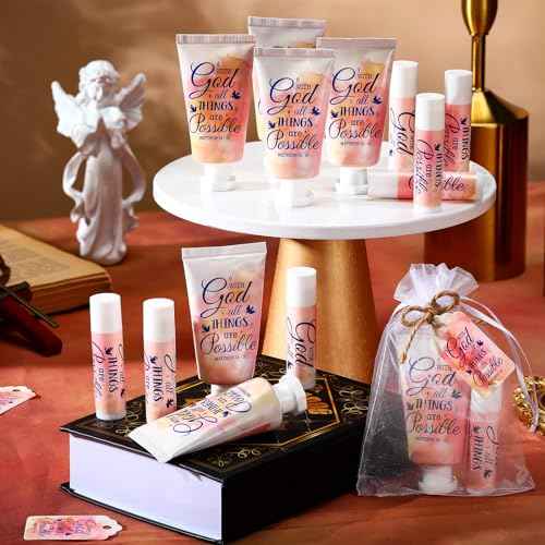 24 Sets Christian Hand Cream and Lip Balm Gift Set Christmas Christian Gift for Women Travel Size Hand Lotion Bible Verse Lip Balm Bulk for Baby Bridal Shower Mom Holiday Gift (Lovely)