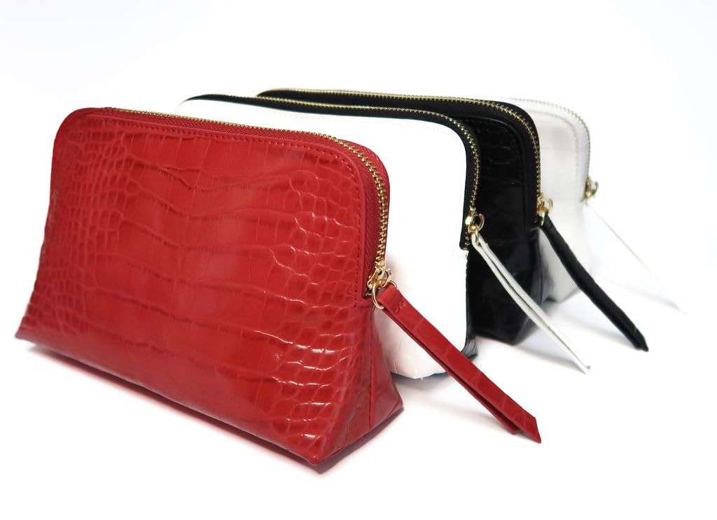 RITTZI Crimson Rêve Crocodile Cosmetic Bag – Elegant Red Makeup Organizer with Vegan Premium Crocodile Texture, Travel-Ready, Spacious Design