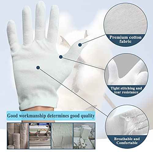 24Pcs White Cotton Gloves for Dry Hands Kids Eczema Gloves Overnight Moisturizing Gloves for Women Cosmetic