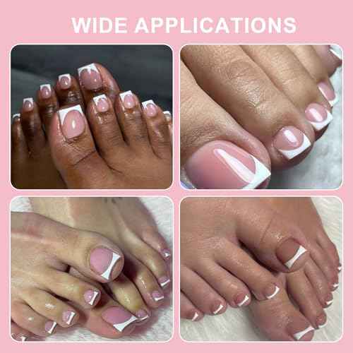 Toe Nail Press Ons, French Tips Toe Press On Nails, 150pcs Square Pre-Designed Soft Gel Thick False Toenail Extension, Berry Pink Full Cover Acrylic for DIY 15 Sizes