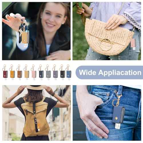 10PCS Hand Sanitizer Holders, 30ML Leather Keychain Holder Bottles Cases, Travel Size Empty Squeeze Bottle for Toiletry Shampoo Lotion Soap