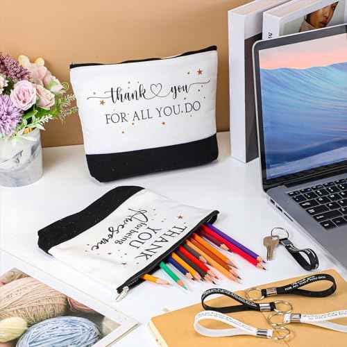 Sanwuta 48 Pcs Thanksgiving Day Make up Bags for Women Employee Appreciation Cosmetic Bags Canvas Keychains Bulk Gifts for Coworkers Nurse Team Staff(Classic)