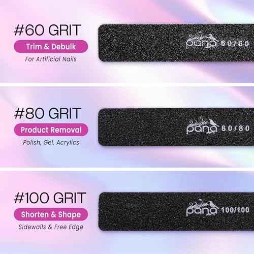 10pcs - PANA Jumbo Double-Sided Emery Nail File for Manicure, Pedicure, Natural, and Acrylic Nails - Black (Grit 80/80)