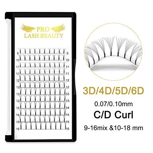 3D Volume Eyelash Extensions - Premade Fans | C & D Curl Mix, 0.07mm Thickness, 9-16mm Length