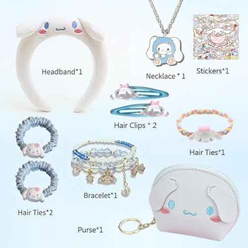 Kawaii Accessories Gift Set Include Cute Headband, Hair Band, Hair Ties,Hair Clips, Purse Stickers Necklace Bracelet (Blue)