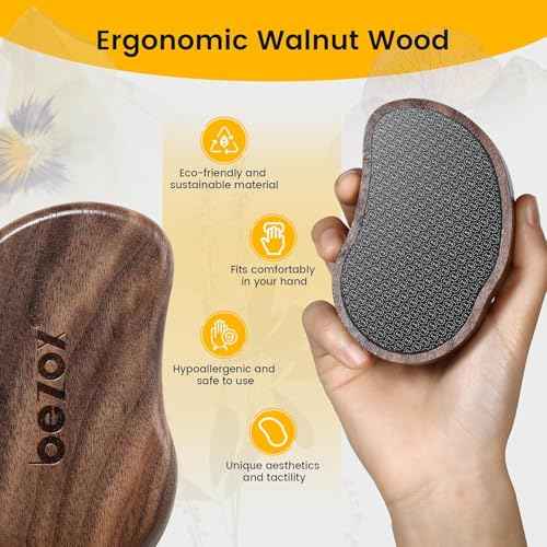 BEZOX Glass Foot Scrubber(1 PCS) - Nano-Glass Pedi Egg Pumice Stone for Feet Dead Skin, Plastic-Free Pedicure Foot File Callus Remover for Silky Smooth Feet - Walnut Wood Handled