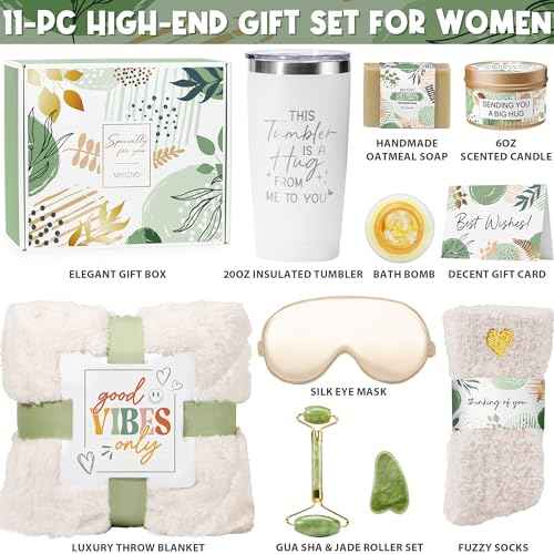 Self Care Gifts for Women Get Well Soon Gifts Basket, Birthday Gifts for Women Care Package Relaxing Spa Gifts Thinking of You Gifts w/ Blanket, Unique Christmas Gifts for Mom Her Friend Sister Wife
