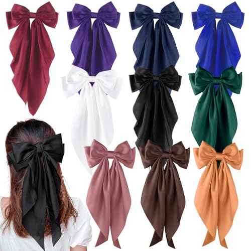 Hair Bows for Women Girls 10 Pcs Big Bows Hair Clips Barrettes Silky Satin Ribbon Bows Layered Large Bow French Style Hair Accessories Oversized Christmas Hair Bows for Women Girls