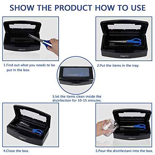 Gusnilo Nail Tool Sterilizer Box Plastic Disinfectant Container Barbicide Disinfectant Tray for Nail Tools, Tweezers, Hair Salon, Spa and Trimmer Manicure Equipment (Black)
