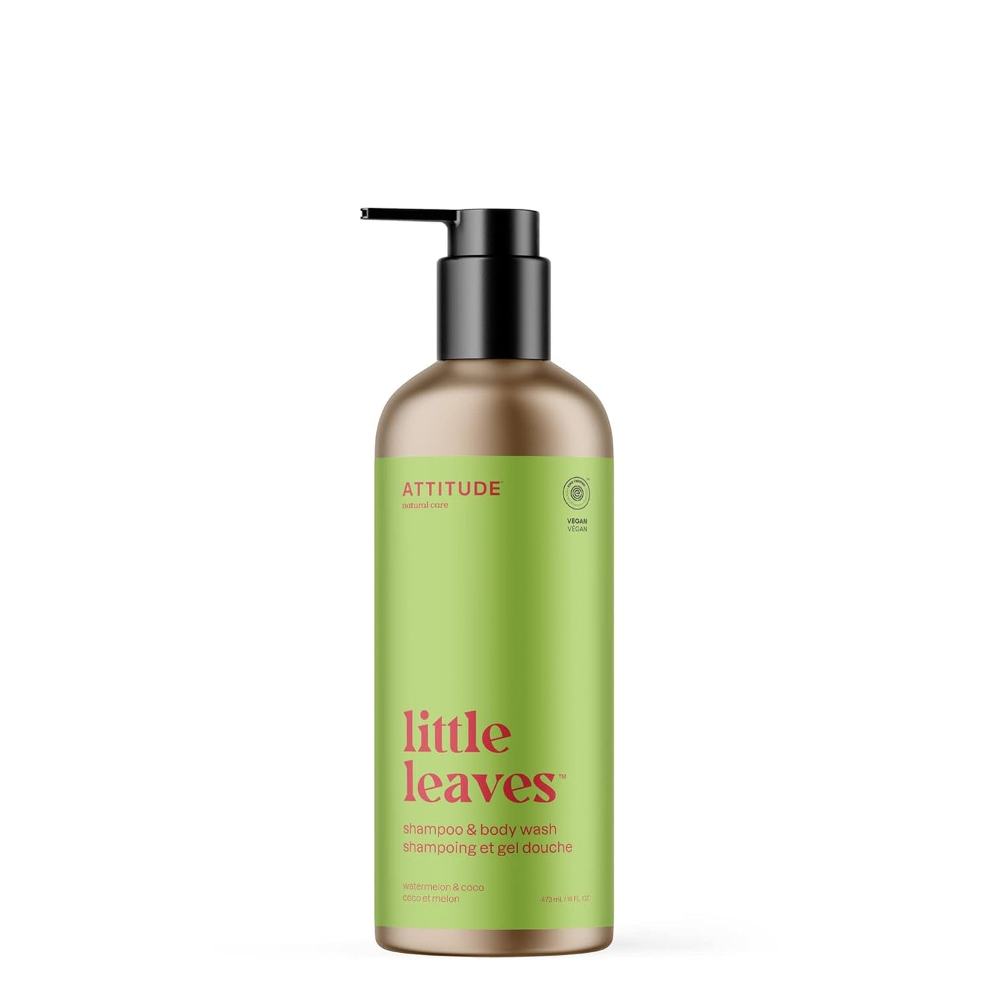 ATTITUDE Kids Shampoo & Body Wash - EWG Verified, Vegan, Plant-Based | Watermelon & Coco, 16 Fl Oz