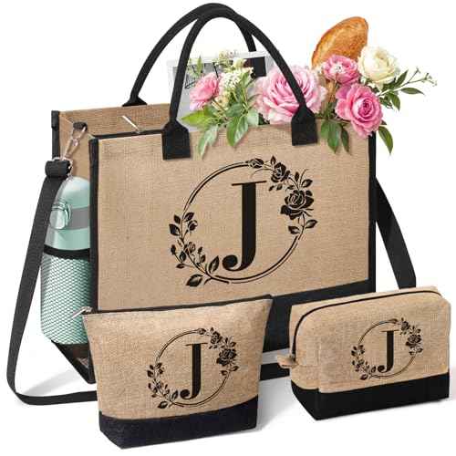 Personalized Gifts for Women, Initial Jute Tote Bag Monogrammed Beach Bag, Mothers Day & Birthday Gifts for Mom Women Friend