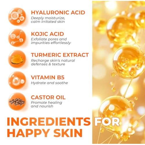 Turmeric Kojic Acid Cleansing Pads (60 pcs), Face Cleansing & Exfoliating for All Skin Types, Hydrating Turmeric Pads with Hyaluronic Acid, Vitamin C for a Radiant Look, Ideal Christmas Gift.