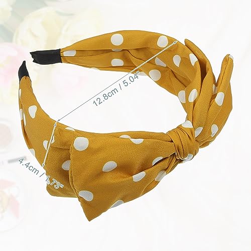 VOCOSTE Polka Dots Wide Bow Headbands, Fashion Hair Hoop with Bow Knotted, Yellow, for Girl Women