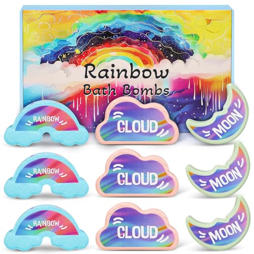 Rainbow Bath Bombs for Kids - 9 Pcs Handmade Natural Kids Bath Bombs, Organic Bubble Bath for Girls, Christmas Gifts for Kid Girls, Stocking Stuffers