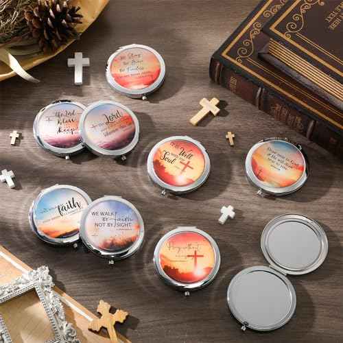 9 Pcs Christian Compact Mirrors Gifts for Women Bulk Religious Pocket Mirror with Bible Verse Inspirational Scripture Quote Church Gifts for Ladies Church Congregation Group Party Favors