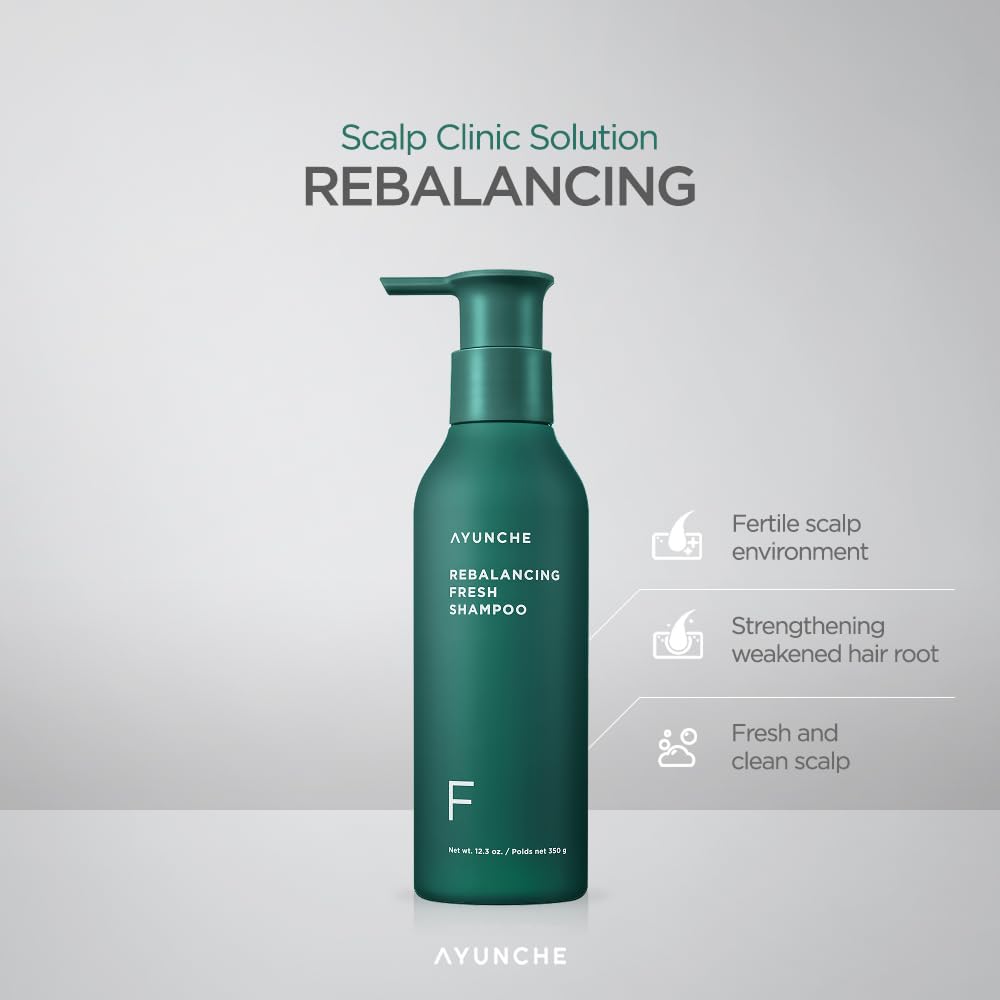 AYUNCHE Rebalancing Shampoo Fresh 11 fl. oz. [For Oily Scalp] | Cleanse Excess Sebum & Oiliness | Strengthen and Protect Hair Roots | Anti-Hair Loss and Anti-Thinning Shampoo | Korean Salon Brand