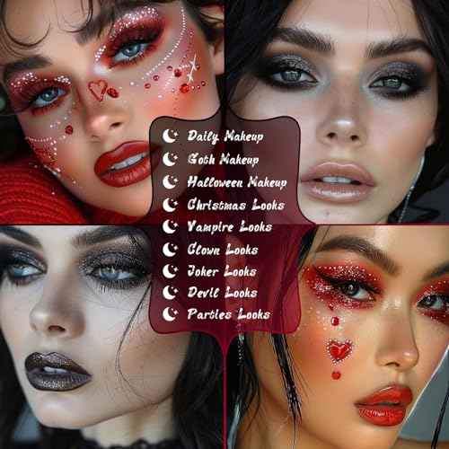 UCANBE 2pcs Halloween Eyeshadow Palette Makeup Set, Black Red Colors Shimmer Matte Metallic Smokey Dark Eye Shadow Pallet with Soft Brush Kit, Goth Eye Make Up for Costume Joker Clown Vampire