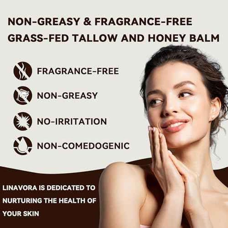 Tallow and Honey Balm ? Natural Moisturizer with Grass-Fed Beef Tallow for Skin, Honey, Vitamin E ? Unscented, 4oz ? Ideal for Face & Body Care