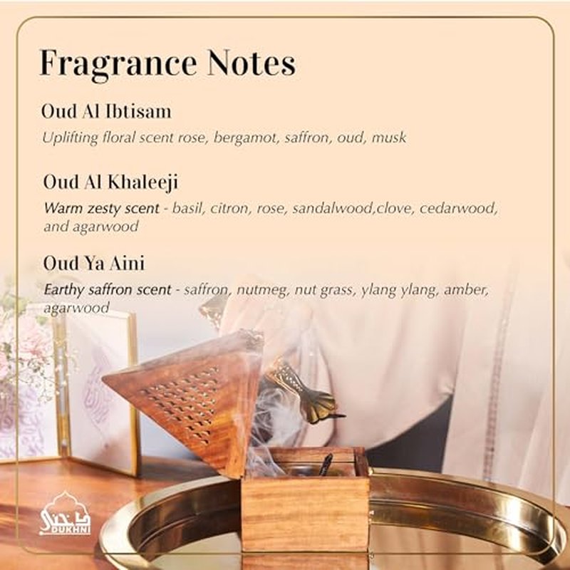 Dukhni Muattar Bakhoor ? Oud Ya Aini, Al Khaleeji, Al Ibtisam. 3 x 40g Jars of Authentic Arabic BAKHOOR Incense ? Wood Chips. Perfect for Prayer, Ceremony, Meditation, Relaxation