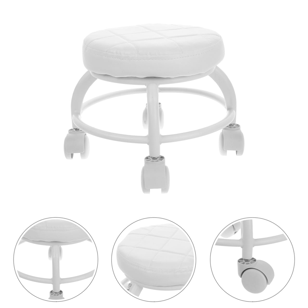 Healeved Rolling Beauty Stool with Swivel Wheels Pu Cushioned Seat Small Round Manicure Stool for Pedicure Spa Massage Salon Chair 10.24X13.39X10.24 Inches