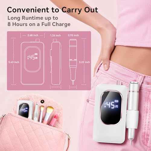 Professional Electric Nail Drill 45000RPM, Portable Nail File for Acrylic Gel Nails, Cordless Rechargeable Salon-Grade Ultra Power Nail Drill Kit for Shaping, Polishing & Removing Gel Nails