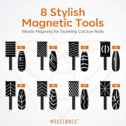 modelones Cat Eye Magnetic for Nails,15PCS Cat Eye Gel Nail Polish Magnet Tools Powerful Set Wand Magnet Winter Nail Polish Square Round Magnet Stick Diverse Glassy Cateye Effect