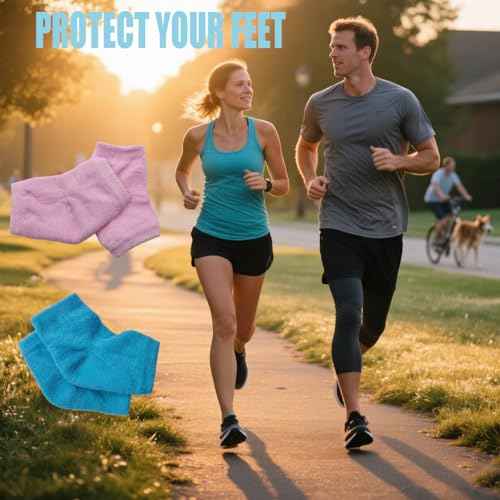 Castor Oil Pack Wrap for Foot, Castor Oil Moisturizing Heel Socks, for Plantar Fasciitis, Cracked Heels - Suitable for Overnight Moisturizing of Feet (Without Essential Oils) (Blue - 2 Pairs)