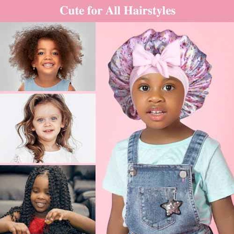 2+2 Satin Bonnets with Scrunchies for Kids, Cute Hair Bonnets for Girls Sleeping Curly Hair, G