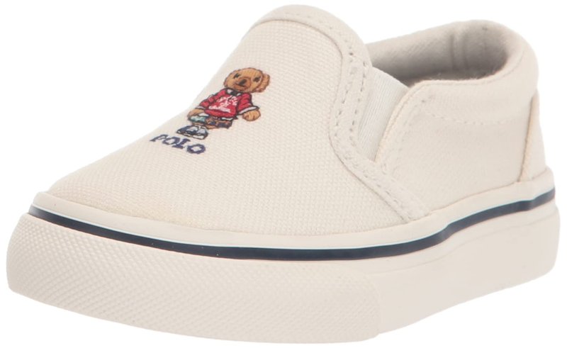 POLO RALPH LAUREN Boy's KEATONSLIPONBEAR CRM CVS/SCGRL Sneaker, Cream, 1.5 Toddler