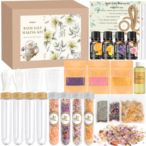 Bath Salts Making Kit- 31PCS DIY Bath Salts Making Kit, Make Your Own Sea Bath Salt, Relaxation Gifts for Women, Lavender, Rose, Body Care Spa Set, Organic Salt Scrubs Gifts for Women & Men