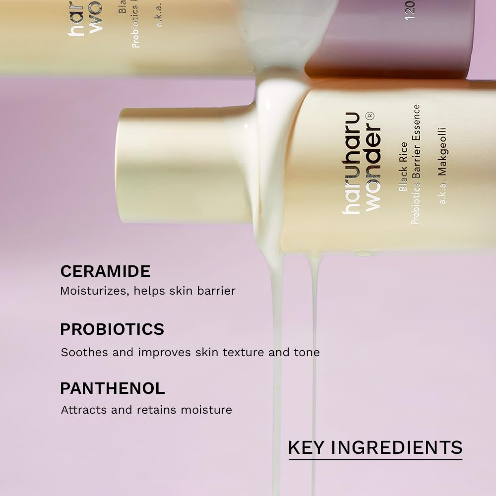 haruharu Wonder Skin Flooding Essential Set, Black Rice Probiotics Barrier Essence & Hyaluronic Toner for Sensitive Skin