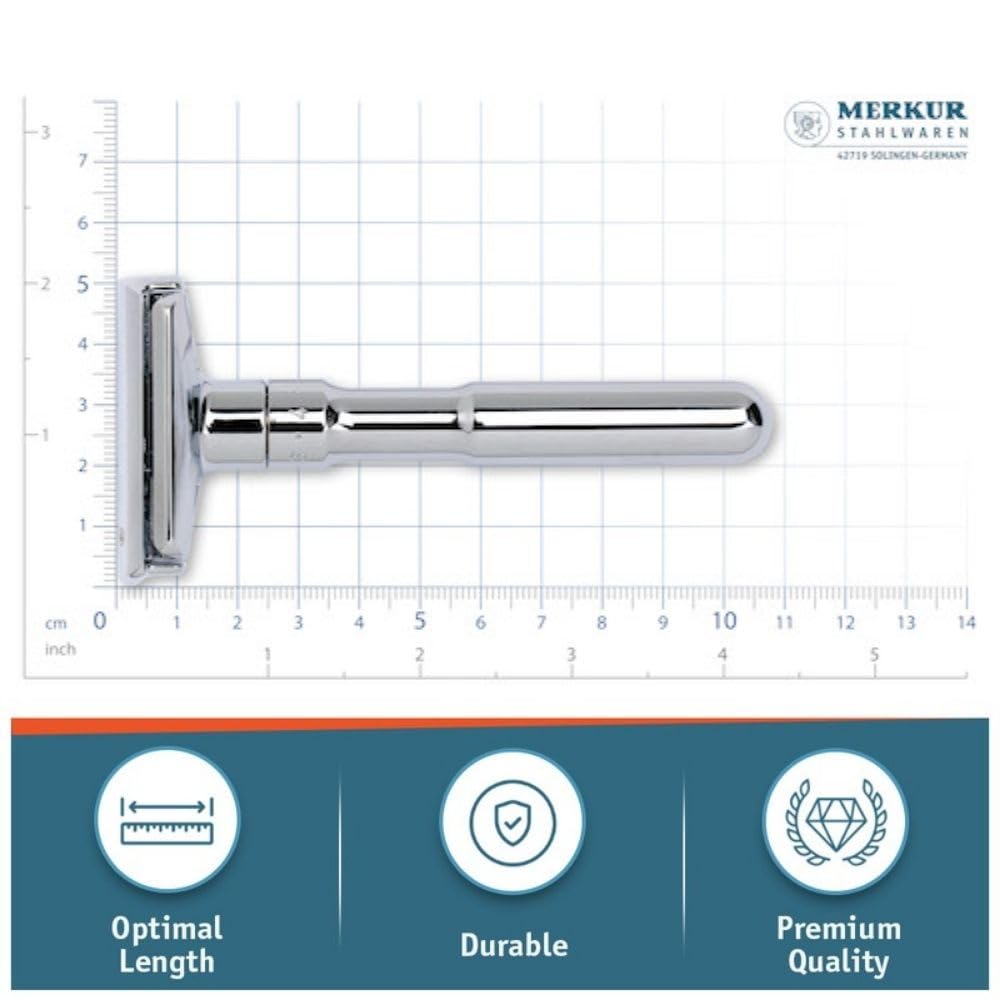 MERKUR FUTUR Adjustable Double Edge Safety Razor, Adjustable Razor With Dial, Made in Germany, Plastic-Free, Snap-On Cap Design, Straight Bar