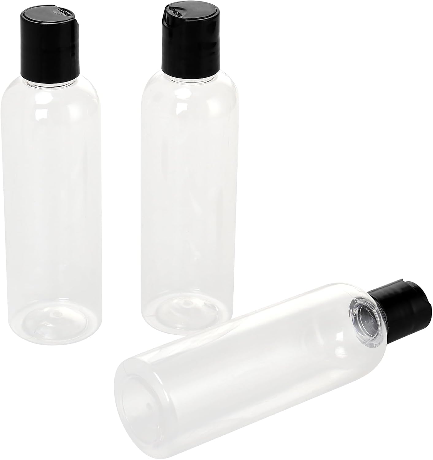 Clear Plastic Travel Bottles - 60 PCS 4oz Squeezable Containers with Black Disc Cap | Refillable for Shampoo & Lotion