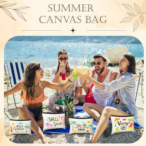 Kacctyen 16 Pcs Christmas Makeup Bag Gifts Bulk Cosmetic Bag with Zipper Santa Snowman Red and Green Travel Make up Pouch Portable Storage Pouch for Women Xmas Party Accessories(Summer)