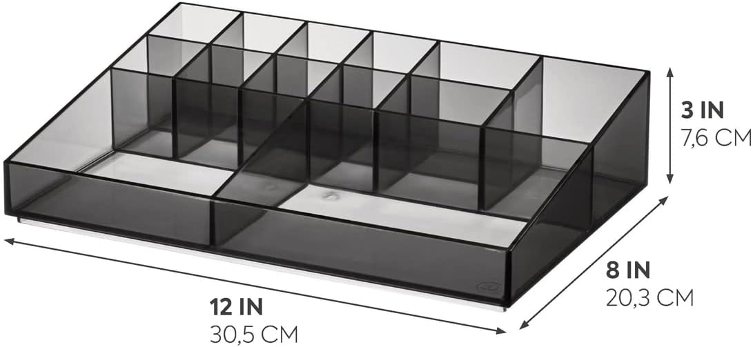 Plastic Cosmetic Organizer - iDesign Sarah Tanno Collection, Eco-Friendly Recycled Material | Smoke/Black 12 x 8 x 3