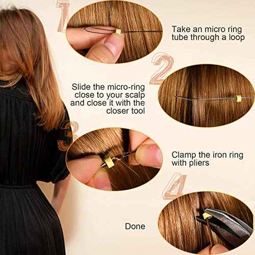 Chuangdi Hair Extension Tools Kit: 600 Silicone Lined Micro Ring Beads 1 Pliers 1 Comb 2 Hook Needle Pulling Loop 10 Curved Hair Needle 4 Alligator Clips 100 Mini Rubber Band Hand Tie Extention Tools
