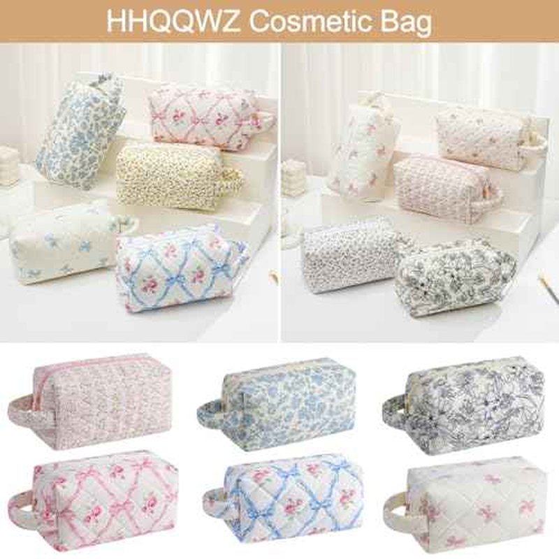 Makeup Bag Travel Cosmetic Bag for Women, Zipper Make Up Pouch, Floral Flowers Toiletry Organizer Makeup with Handle, Cosmetic Travel Cloth Bag (Pink Floral)