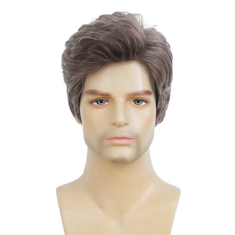 Salaibs Mens Grey Short Wig Natural Synthetic Heat Resistant Wig for Daily Party Use (Brown Mix Grey)