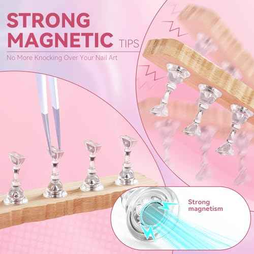 Nail Stand for Press On Nails Art Display Practice 2 Sets, 1 Heart Shaped Acrylic Magnetic Nail Stands, Fake Nail Holder Tips With 200 PCS Double-Sided Tape, Nail Kit Home DIY Salon Supplies