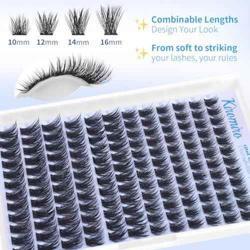 Kiromiro Lash Clusters 10-16mm Cluster Eyelash Extensions Wispy DIY Cluster Lashes Extension 144pcs Individual Lashes Nautral Eyelash Clusters C Curly Lashes Clusters