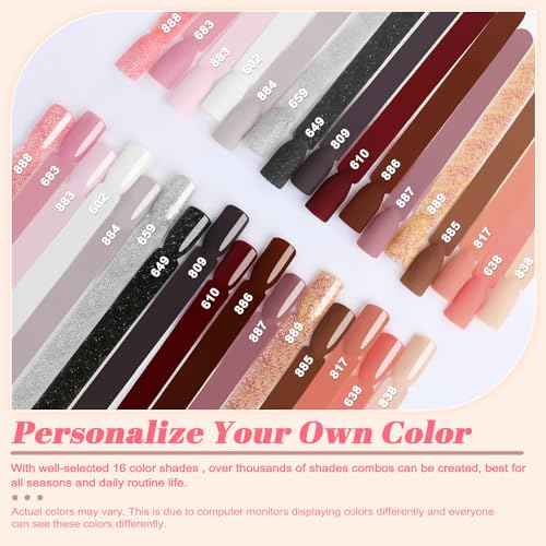 Lavender Violets 22 Pcs Dip Powder Nail Kit Starter - 16 Colors Nude Pinkish Brown Skin Tone with Base Top Coat, Activator, Brush Saver, Nail Buffer and Powder Brush M960B