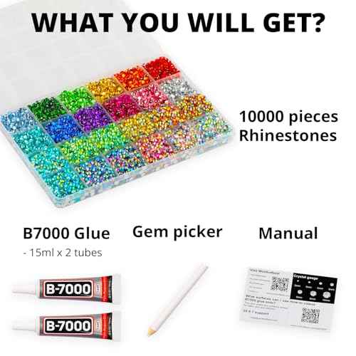 10000Pcs Multicolored 5mm Rhinestones for Bedazzling Crafting with b7000 Glue, Flatback Rainbow Colored SS20 Rinestones Crystals Gems Diamonds, Flat Back Multi Colorful Gemstones Jewels Stones