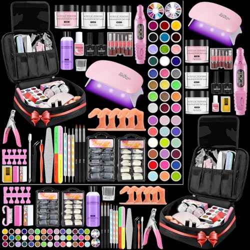 Quaferen Professional Acrylic Nail Kit for Beginners - 42 Colors Glitter Powder, Liquid, UV Light, Drill, Practice Finger Nail Bag Organizer Case
