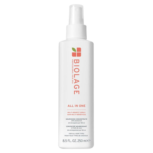 Biolage All-In-One Multi-Benefit Spray - Leave-In Treatment, Heat Protectant, Shine, Frizz Control, For All Hair Types, Coconut Oil, Vegan & Paraben-Free, 8.4 Fl Oz, packaging may vary