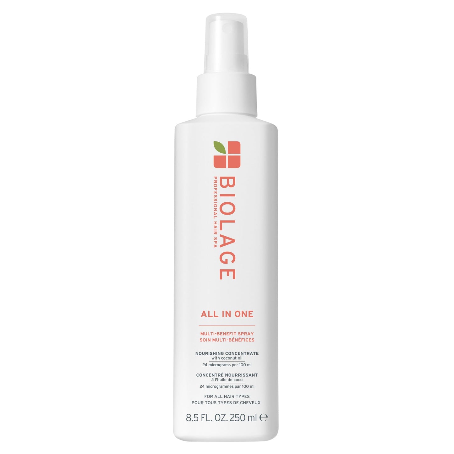 Biolage All-In-One Multi-Benefit Spray - Leave-In Treatment, Heat Protectant, Shine, Frizz Control, For All Hair Types, Coconut Oil, Vegan & Paraben-Free, 8.4 Fl Oz, packaging may vary