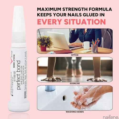 Nailene Perfect Bond Nail Glue, Super Strong, Durable, Easy to Apply Acrylic Nails, Press On Nails, Repairs Natural Nails, Quick Drying Nail Adhesive, Lasts 7 Days, Pink Tint, 2 g/0.07 oz, 2 Pack